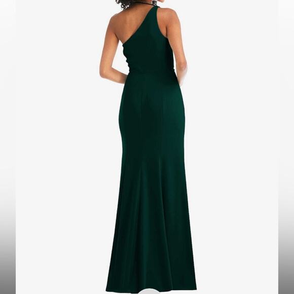 After Six NWT One Shoulder Draped Cowl Neck Maxi Evergreen Dress Size 8 - Picture 2 of 8